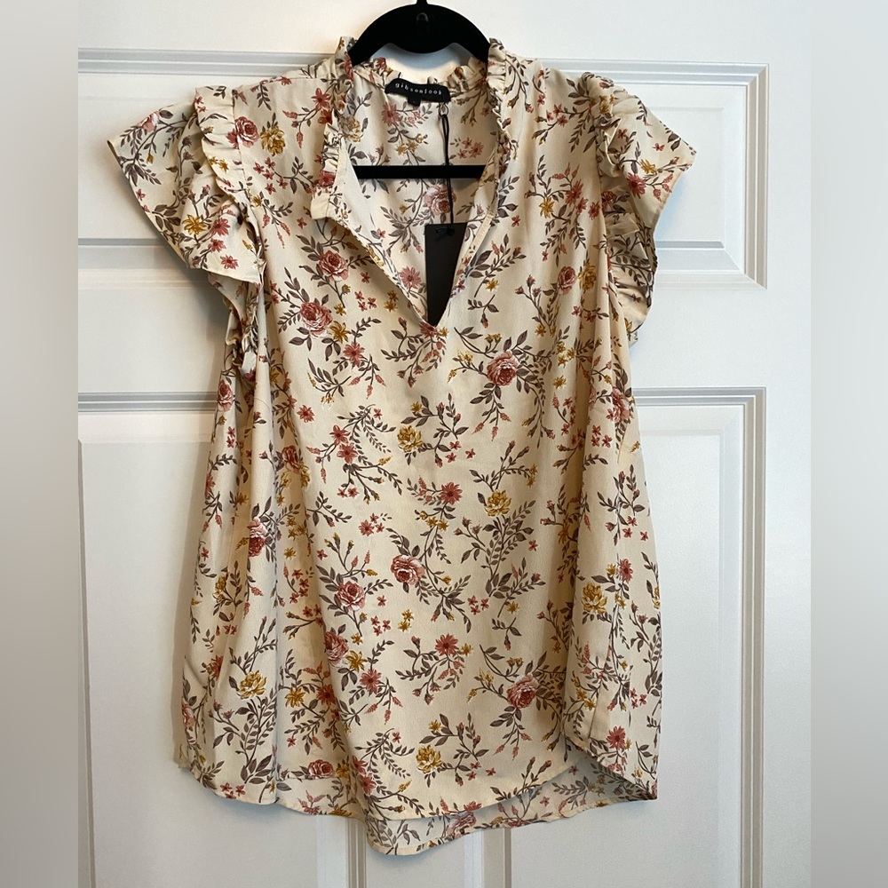 Gibson Ruffle Sleeve Floral Top